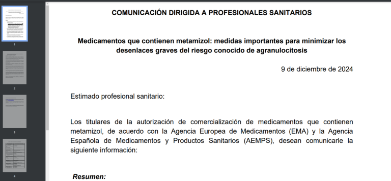 La carta de los fabricantes del fármaco Nolotil a los médicos que llega tan tarde